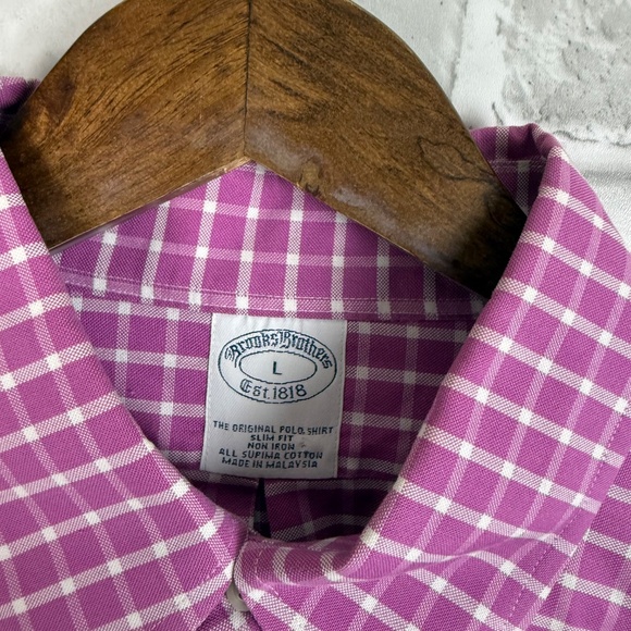 Brooks Brothers Light Lavender Royal Logo Button Down Shirt Mens LARGE SLIM FIT - Picture 4 of 8